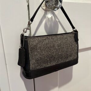 Coach Black and Gray Tweed Herringbone Wristlet